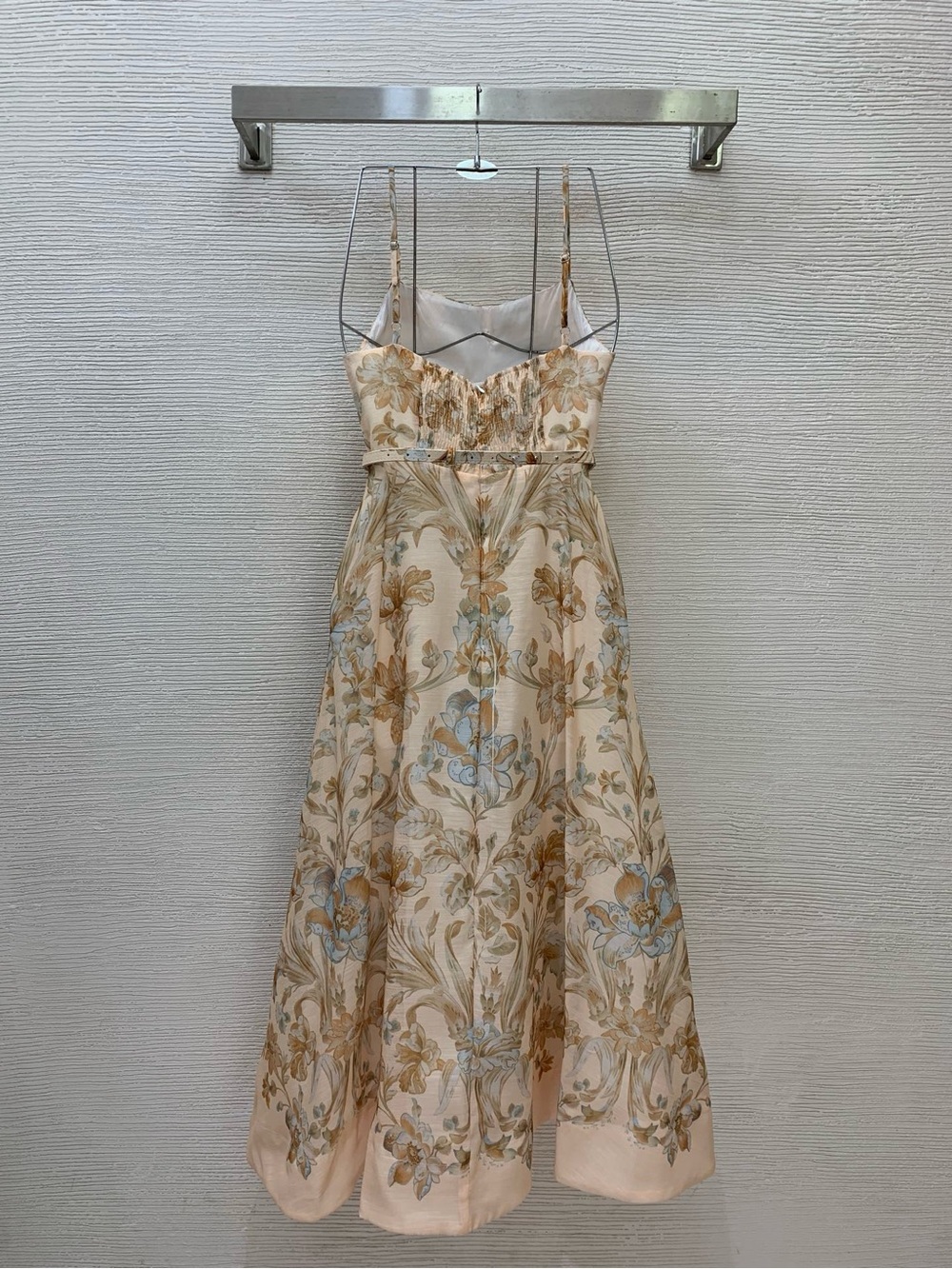 Zimmermann Cream Midi Dress with Gold and Light Blue Floral Jacquard